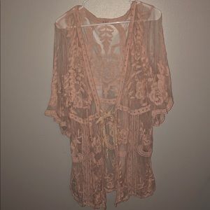 Pink lace kimono